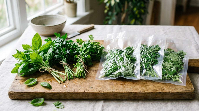 Préserver vos herbes fraîches plus longtemps sous vide : basilic, persil, coriandre