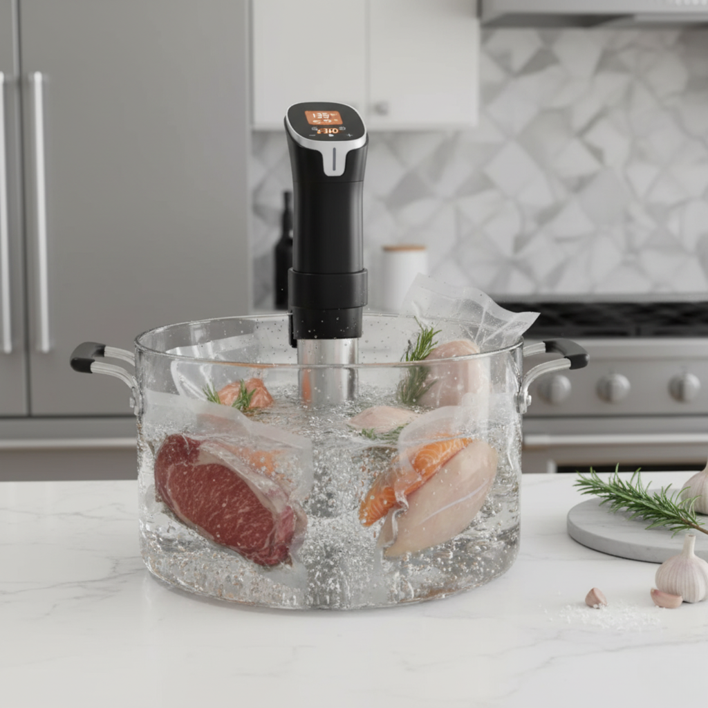 Thermoplongeur sous vide connecté 1100W à écran tactile (sacs + pompe inclus)