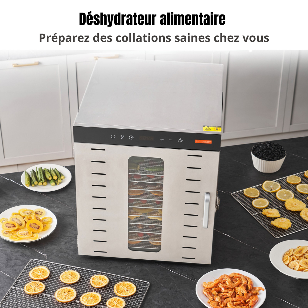 Déshydrateur alimentaire inox 304 à 10 plateaux 1000W